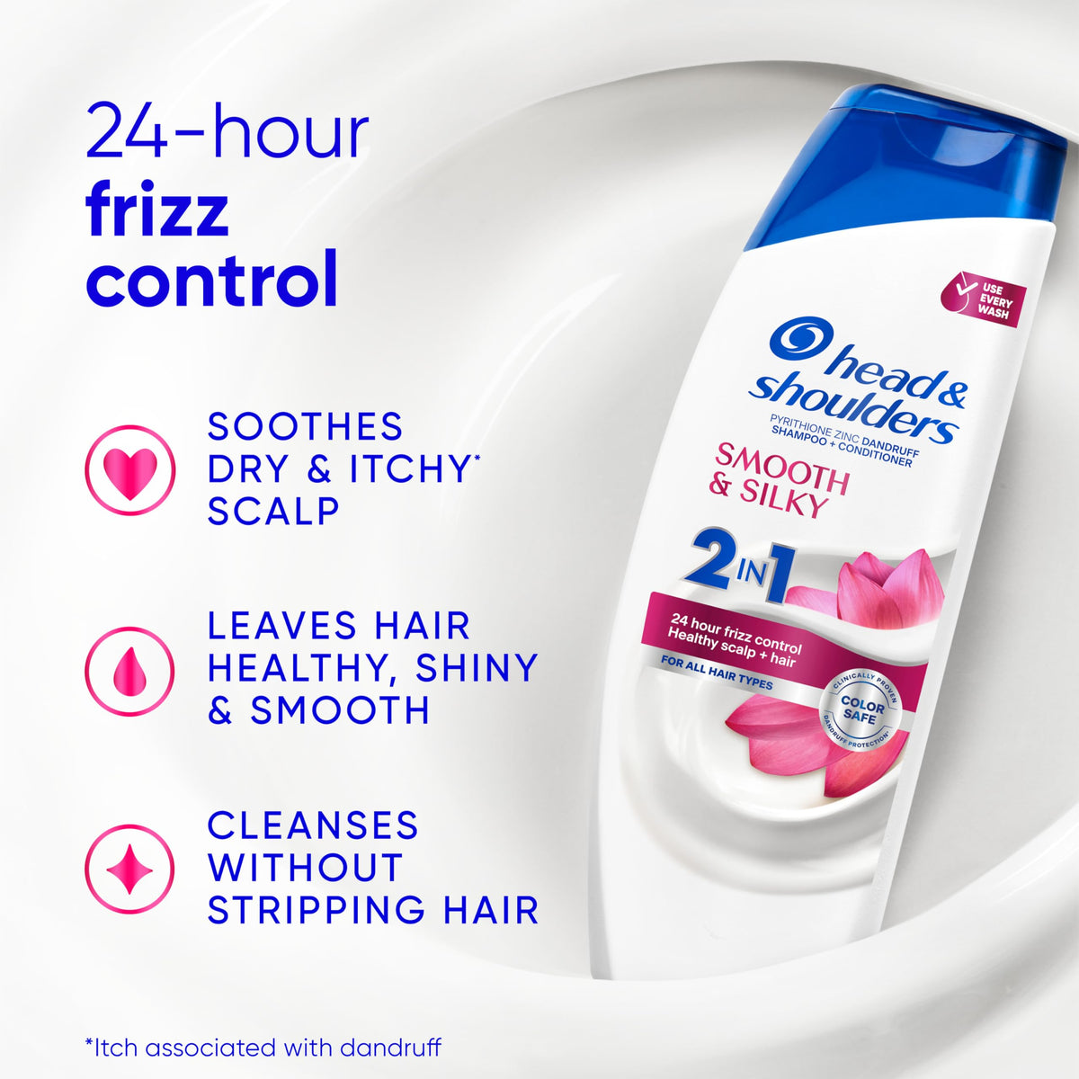 Head & Shoulders close-up label showing 1% pyrithione zinc active ingredient benefit