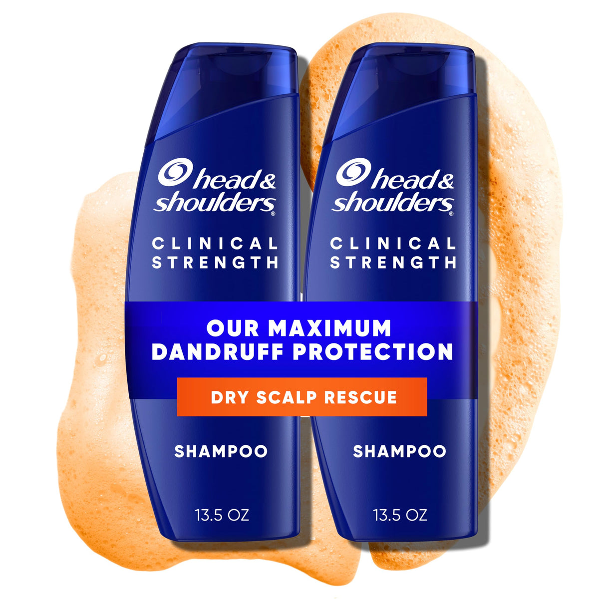 Head & Shoulders front packaging showing clinical-strength twin bottles for visible flake control