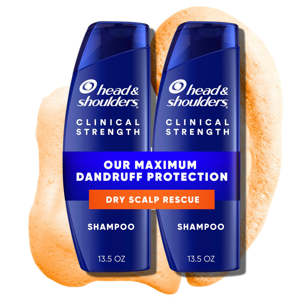 Head & Shoulders front packaging showing clinical-strength twin bottles for visible flake control
