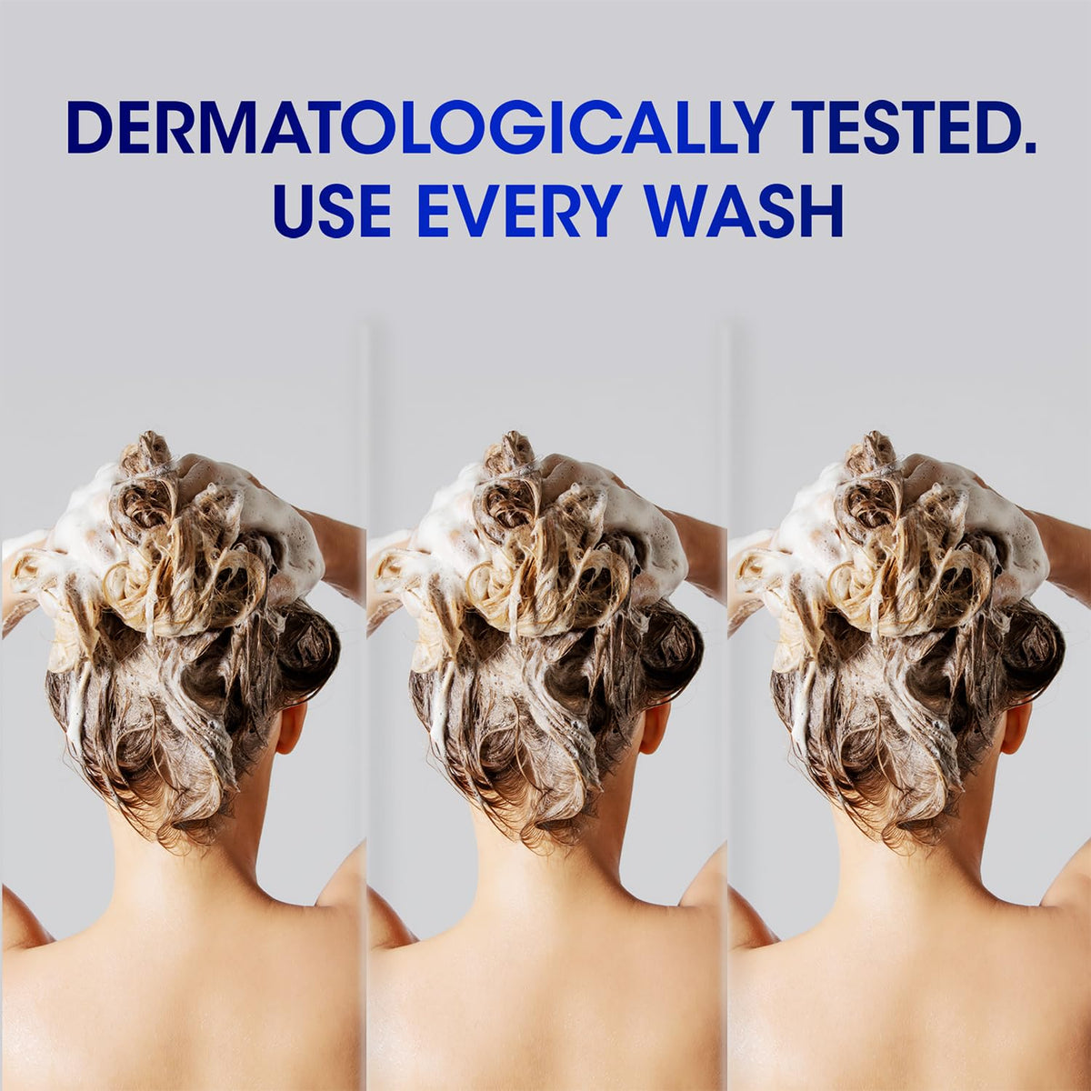 Applying Head & Shoulders to scalp while shampooing for flake reduction