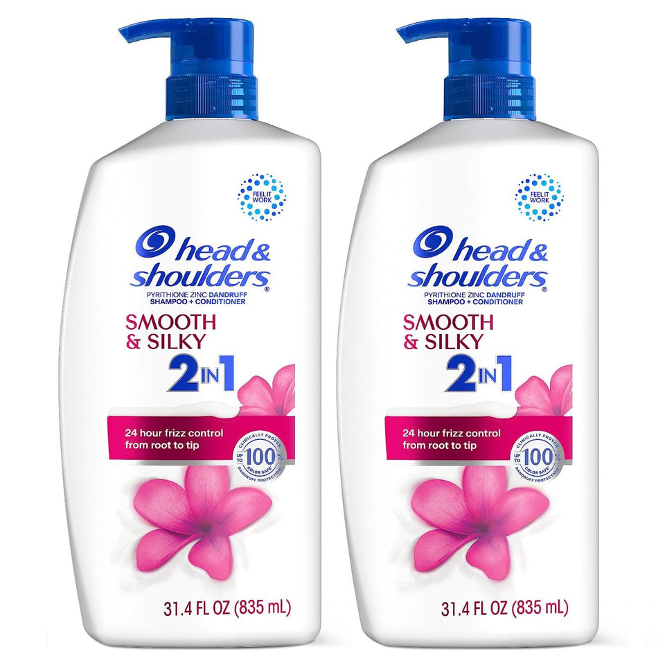 Head & Shoulders front packaging showing twin 31.4 fl oz bottles and benefits