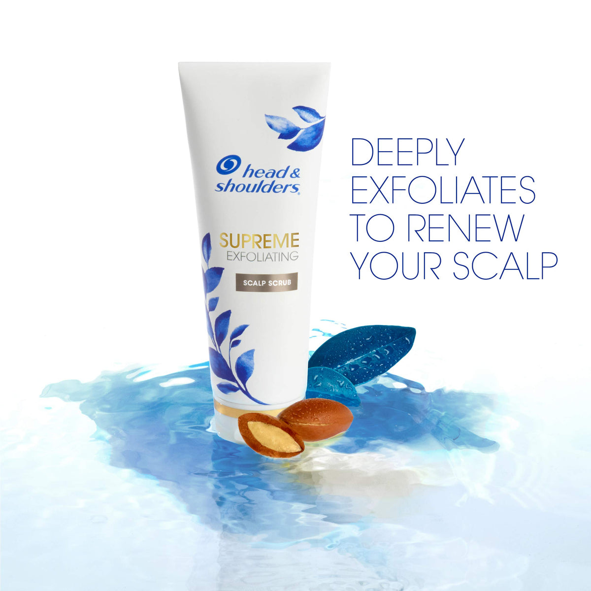 Argan oil drop beside Head & Shoulders Supreme tube highlighting nourishment from argan oil and vitamin E