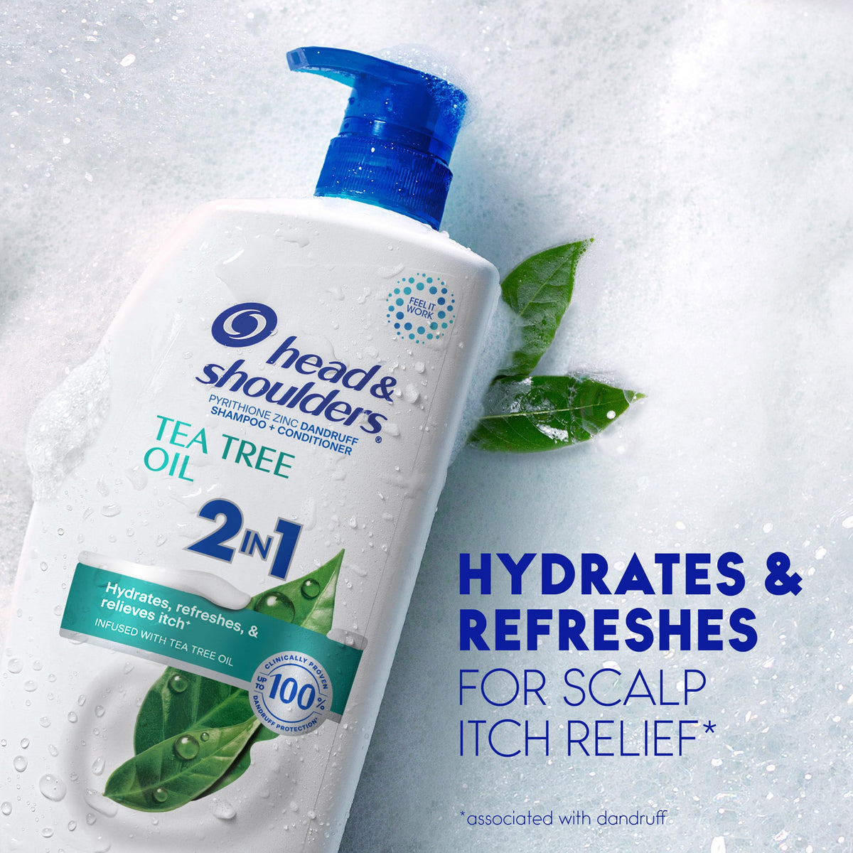 Head & Shoulders Tea Tree bottle pictured on shower shelf suggesting daily use