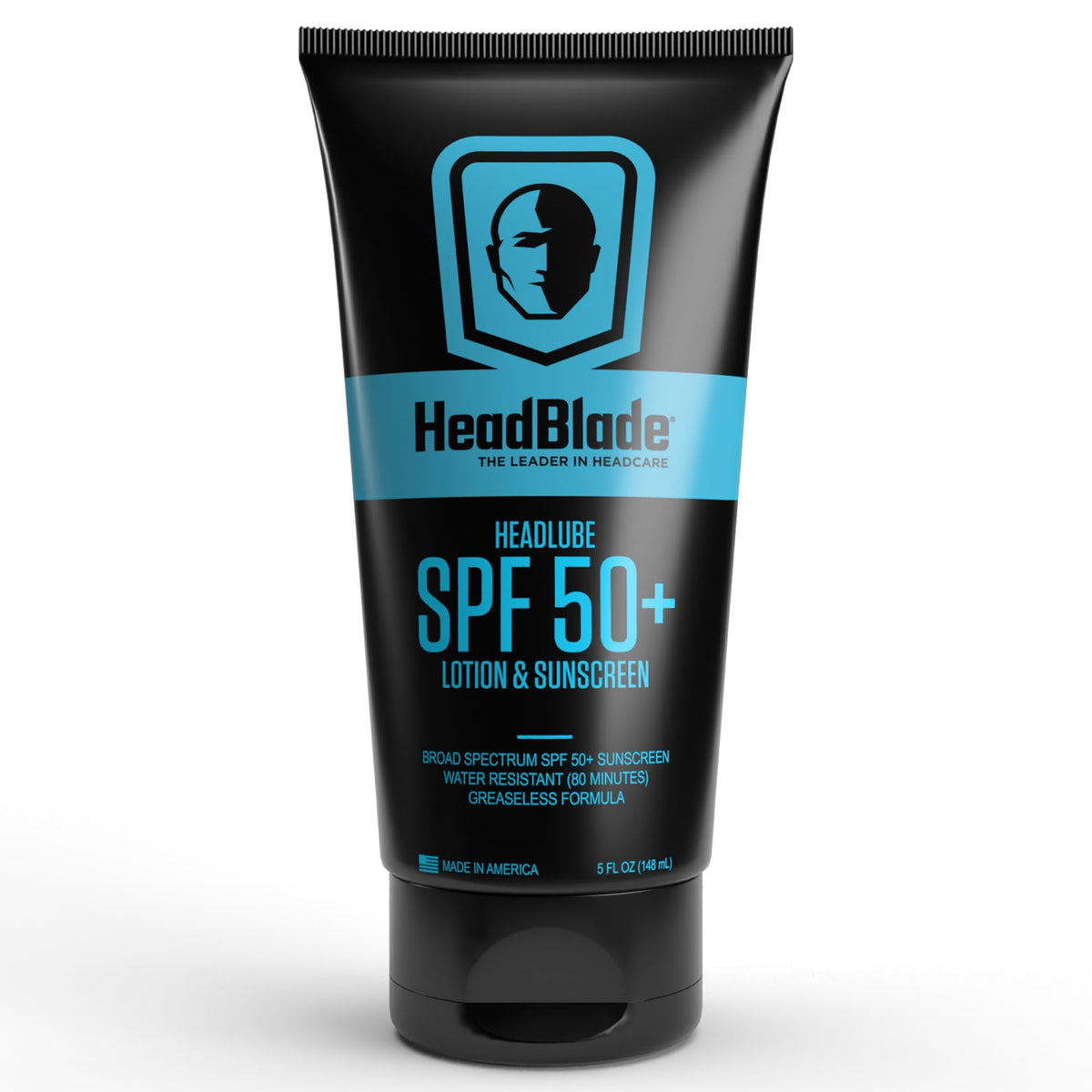 HeadBlade HeadLube front packaging showing SPF 50 protection benefit