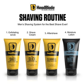 HeadBlade HeadLube matte displayed in bathroom lifestyle setting conveying daily routine