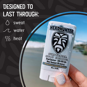 Headhunter applying stick to nose and cheek for quick sun protection benefit