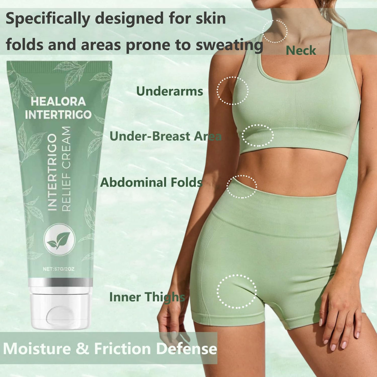 Healora Intertrigo cream texture close-up highlighting fast absorption benefit