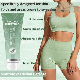 Healora Intertrigo cream texture close-up highlighting fast absorption benefit