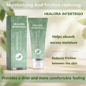 Healora Intertrigo label close-up showing clear ingredient information benefit