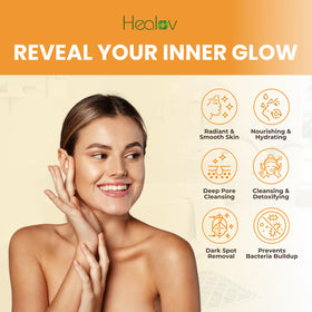 Healov ingredients label showing active kojic acid and botanical support