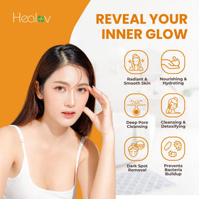 Healov papaya and turmeric flatlay highlighting natural brightening actives