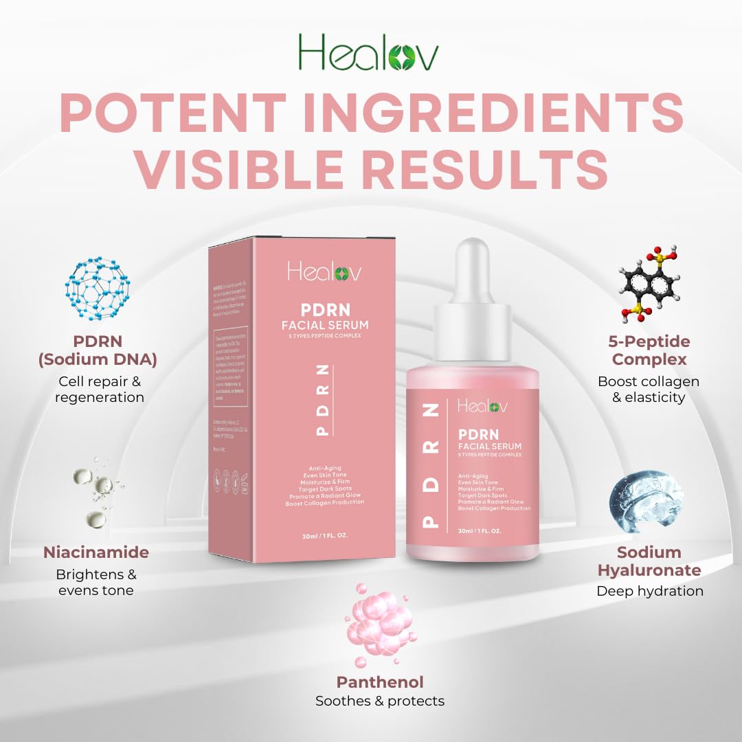 Healov bottle staged with moisturizer and SPF suggests layered routine benefits