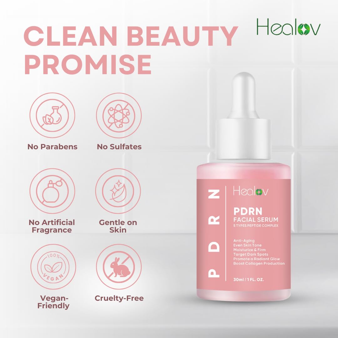 Healov label close-up focusing on PDRN and peptide claims for reassurance