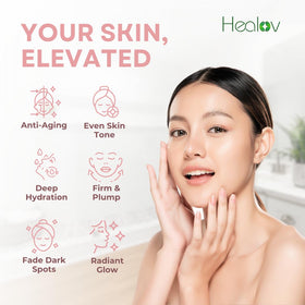 Healov ingredient panel visual highlighting PDRN and peptide blend benefits