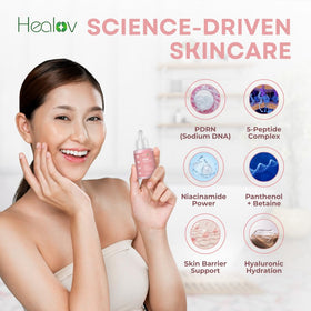 Healov serum applied on hand showing absorption and immediate plumping