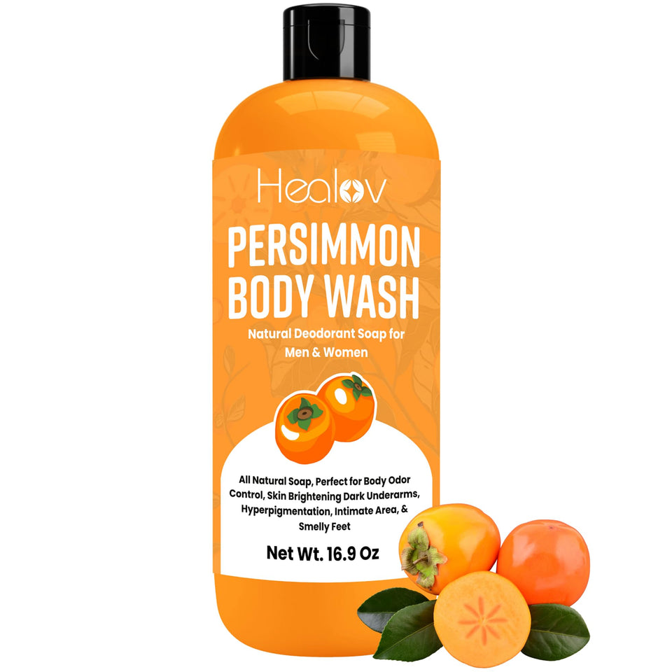 Healov front packaging showing persimmon body wash and freshness benefit