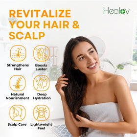 Healov shampoo on bathroom shelf suggesting fresh routine