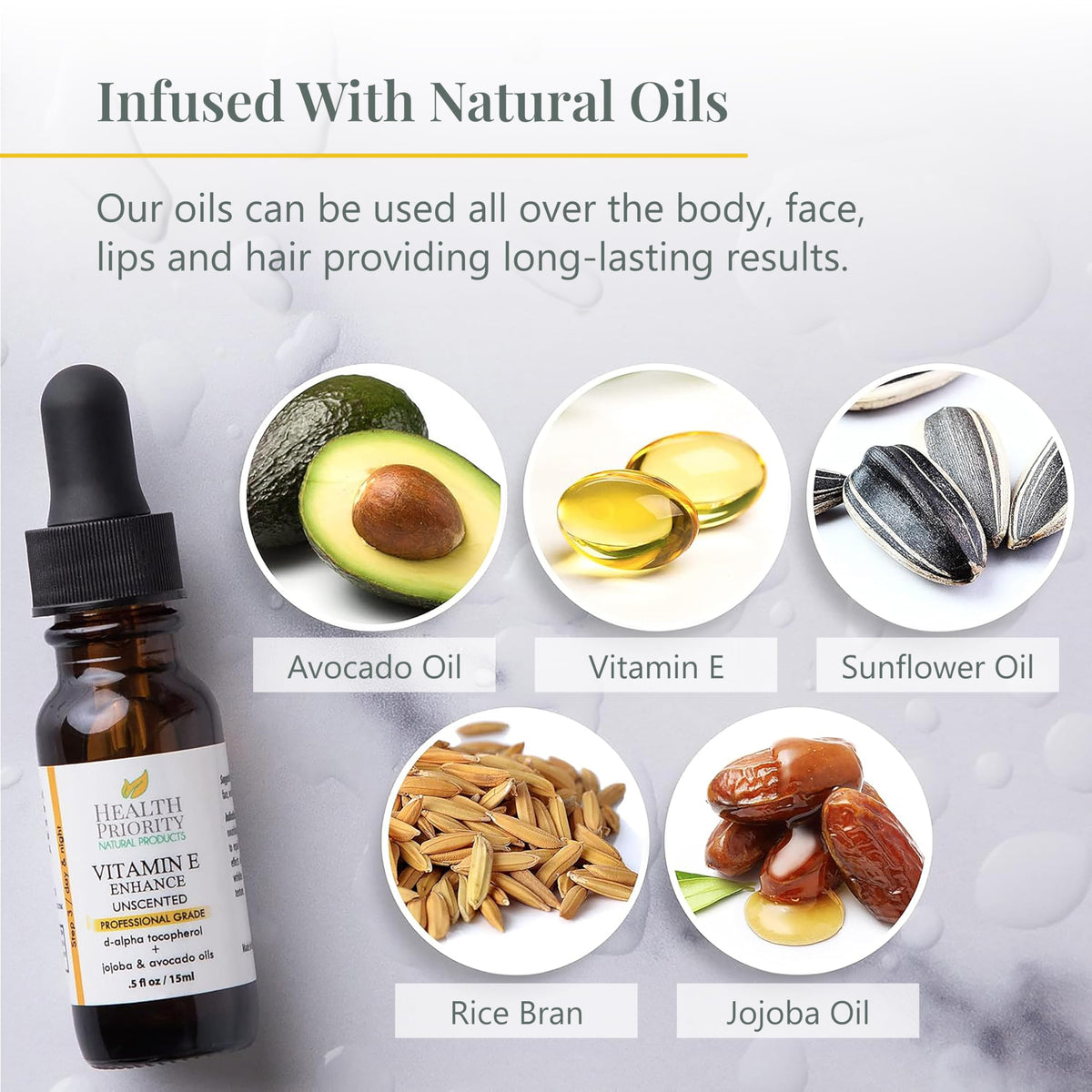 Health Priority Naturals bottle on vanity projecting daily skincare routine
