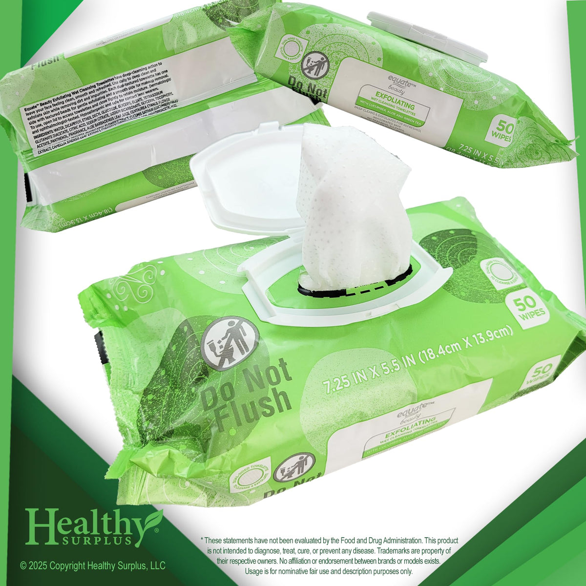 Healthy Surplus Equate close-up of wipe texture highlighting gentle exfoliating fibers