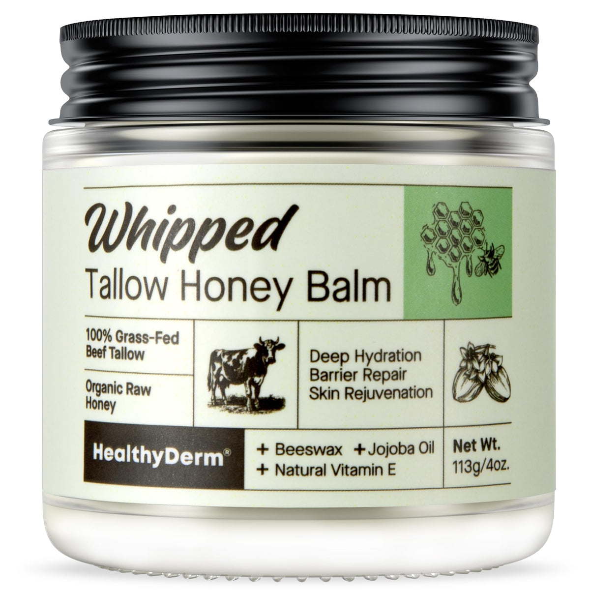 HealthyDerm front jar view showing clean packaging and moisturizer benefits