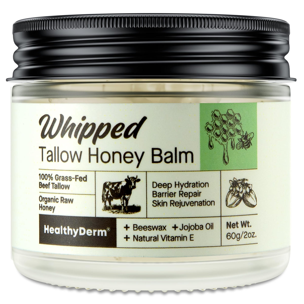HealthyDerm front jar view showing clean packaging and nourishing balm