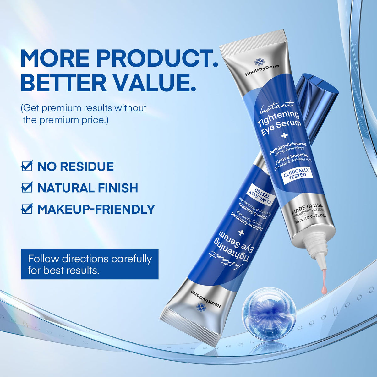 HealthyDerm label ingredients list highlighting pullulan firming benefit