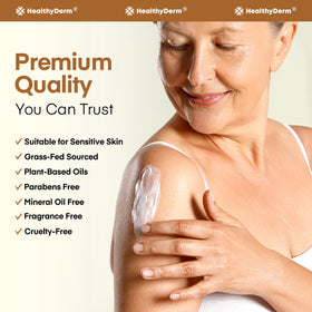 HealthyDerm lotion spread on forearm showing smooth moisturizing result