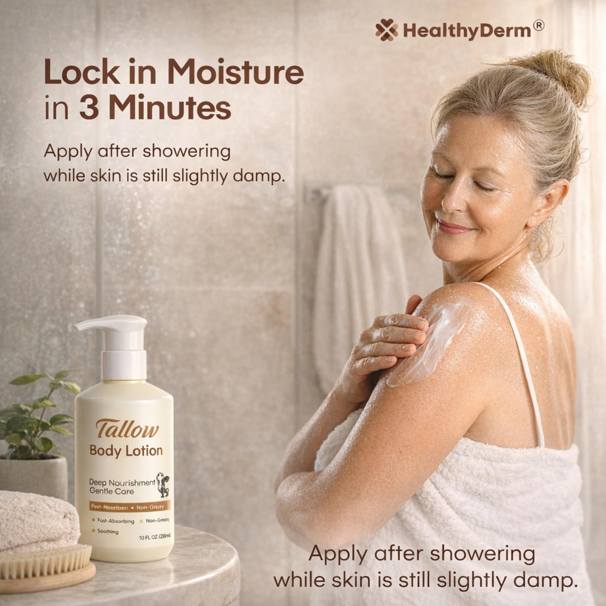 HealthyDerm pump dispensing lotion for quick, non-greasy application