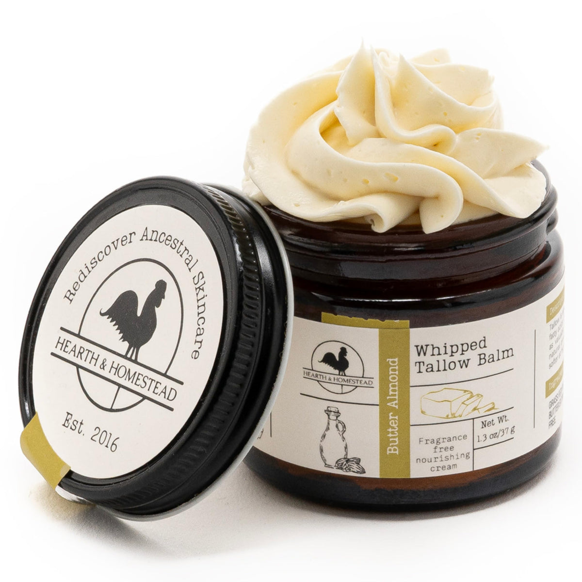 Hearth and Homestead front jar showing product branding and compact size benefits