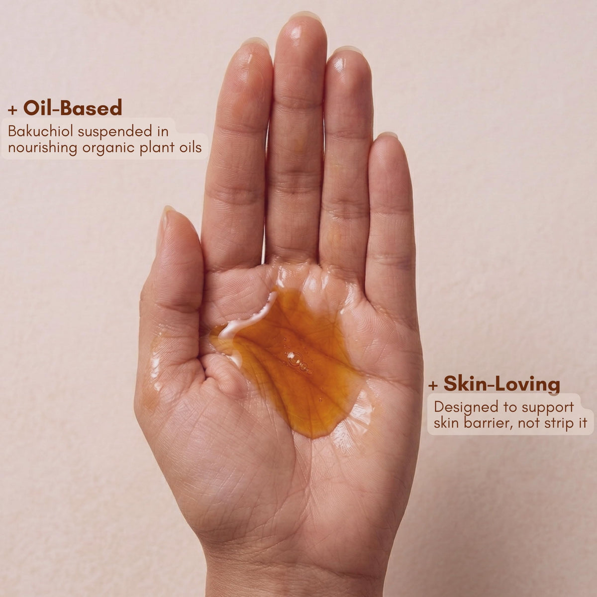 Hearthical bottle label detail highlighting organic bakuchiol content