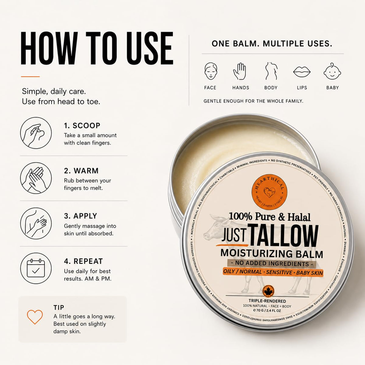 Hearthical applied to cheek demonstrating gentle moisturization for sensitive skin