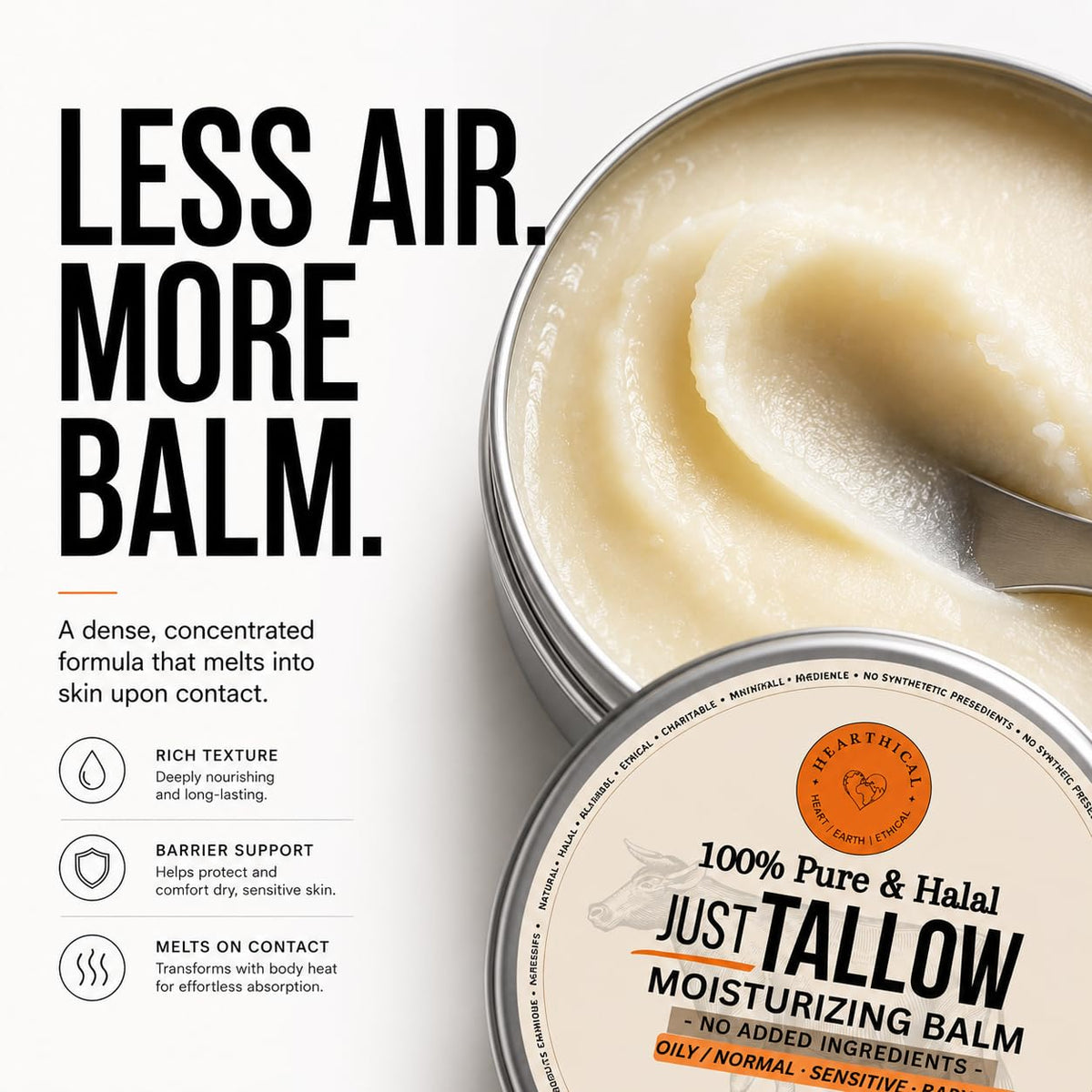 Hearthical scoop of tallow warming on fingers for easy application
