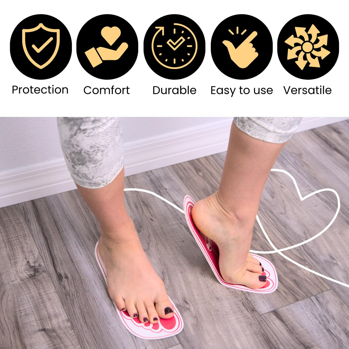 HeeStar pads next to a foot for scale showing one-size-fits-most