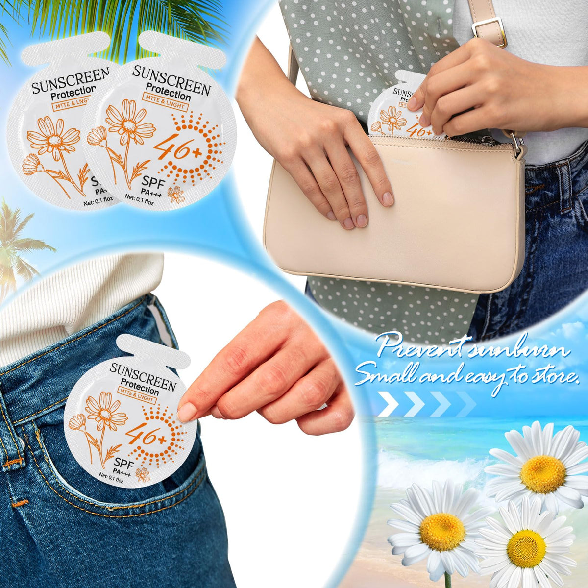 Person applying Heigble sunscreen at beach demonstrating on-the-go protection