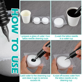 Heigble rinse cap in use wiping a needle, speeds ink changes during sessions