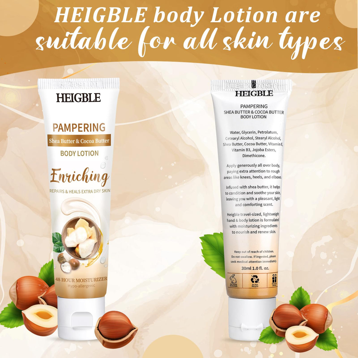 Heigble lotion applied to arm showing smoothness and hydration benefit
