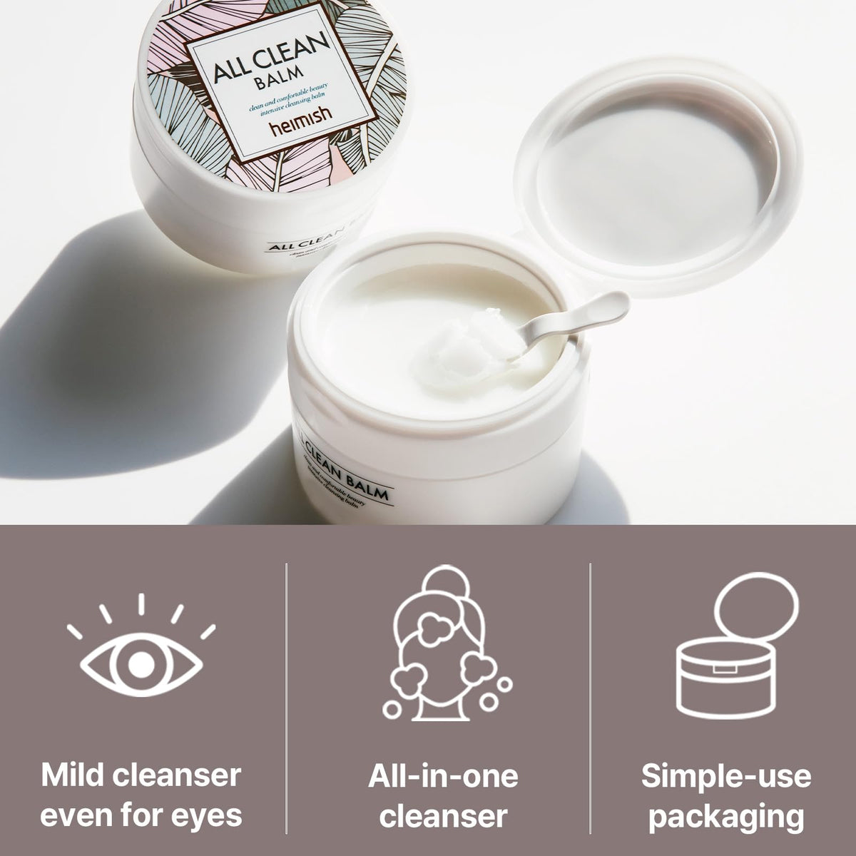 HEIMISH balm melting on skin demonstrating fast makeup dissolution benefit