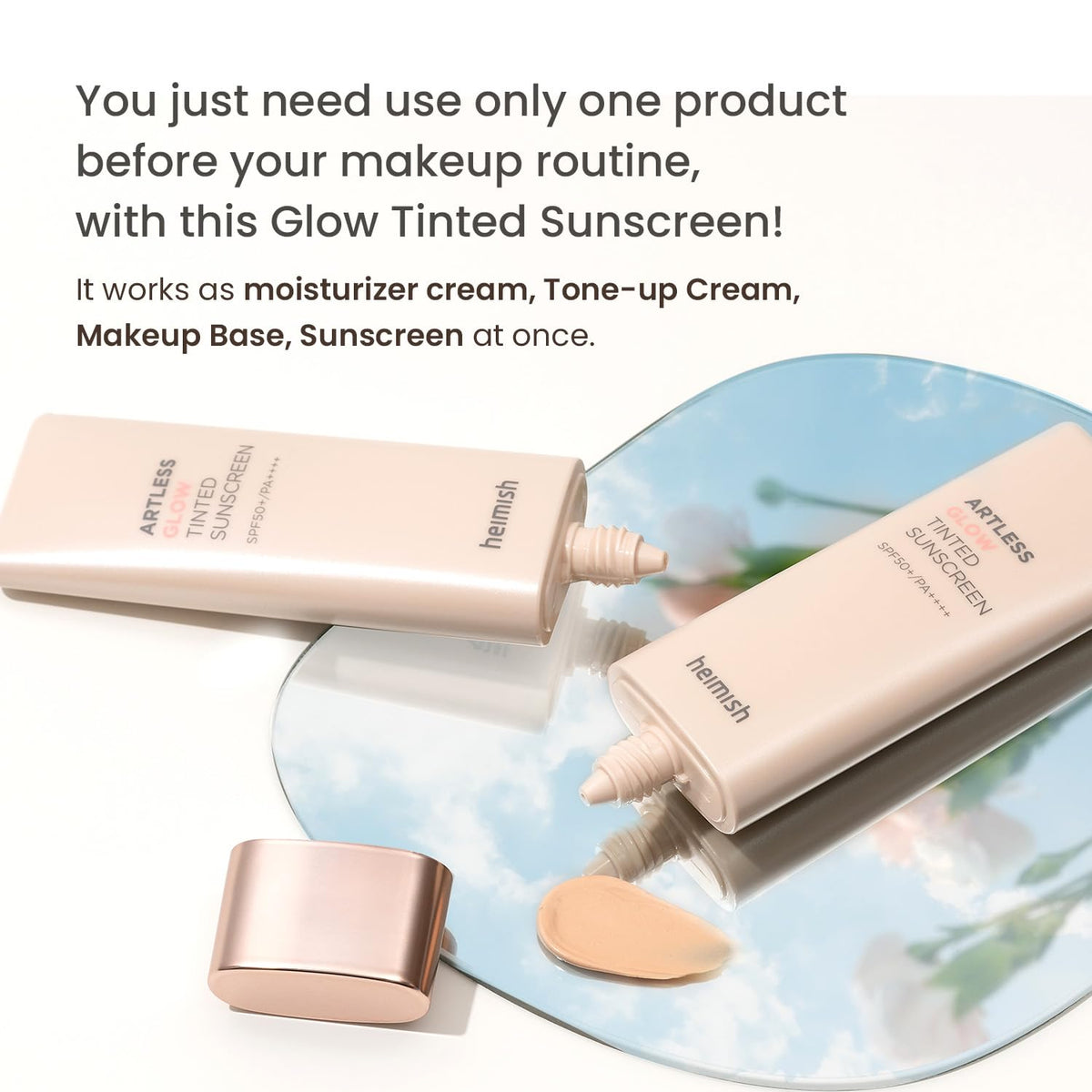 HEIMISH application on face demonstrating primer and subtle glow benefits