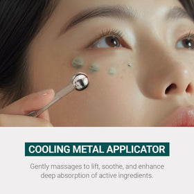 HEIMISH applying cream under eye with metal massage, reduces swelling