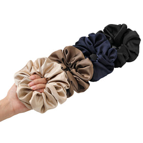 Helamvly front packaging showing glossy scrunchie set and gift box benefit