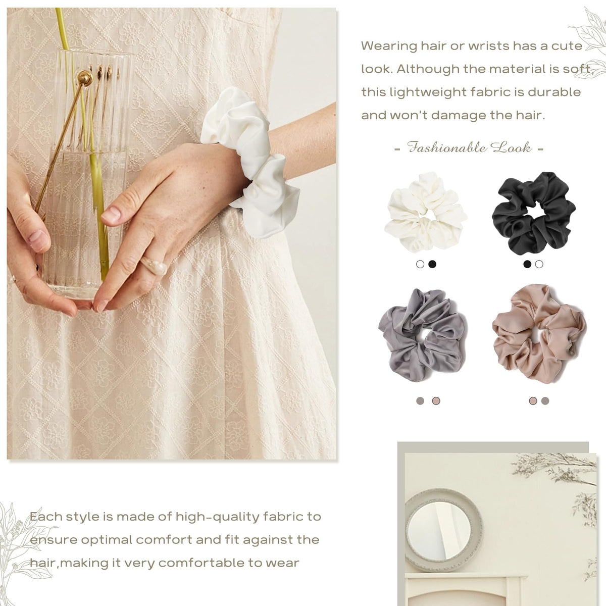 Helamvly scrunchie securing a thick ponytail for gentle, crease-free hold