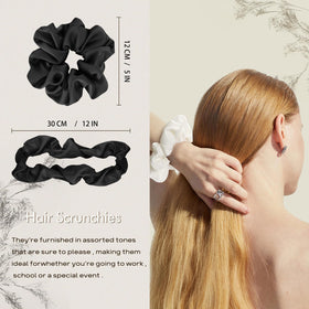 Helamvly scrunchies held in hand to show scale and generous size