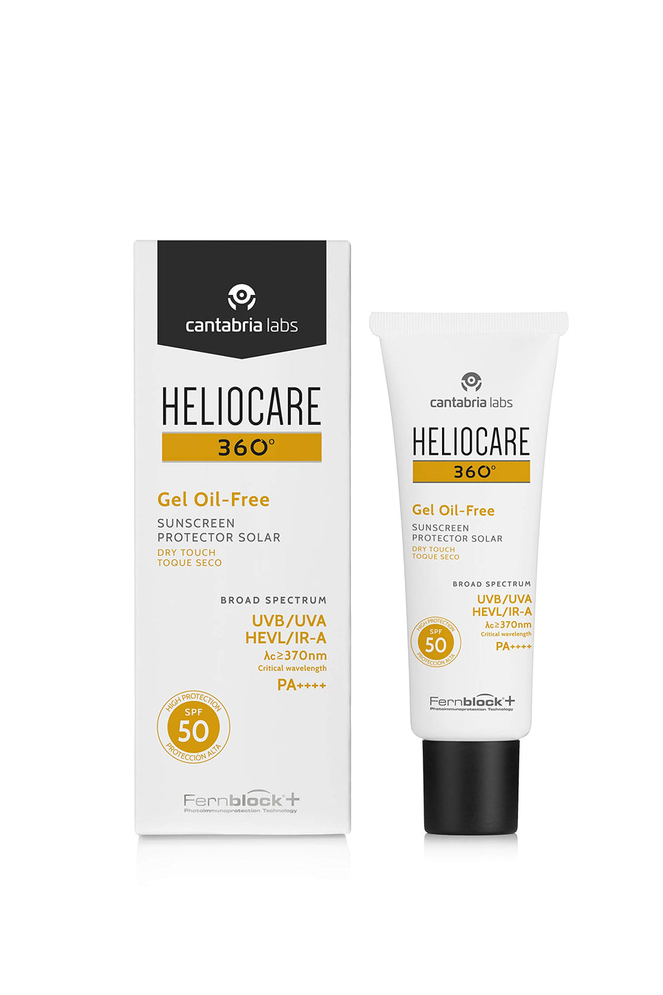 Heliocare front packaging showing product and SPF50 protection benefits