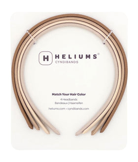 Heliums front pack view showing four neutral skinny headbands for subtle hold