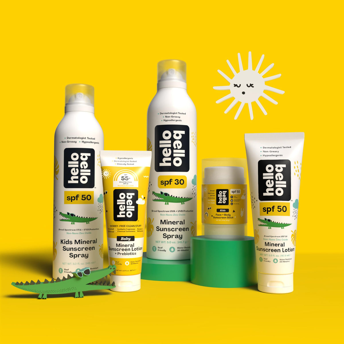 Hello Bello family at beach using spray for easy sun protection