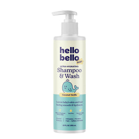 Hello Bello front packaging 10oz bottle showing label and size, clear benefits
