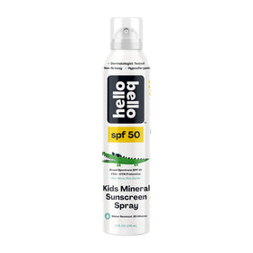 Hello Bello front packaging shows SPF 50 spray for quick protection