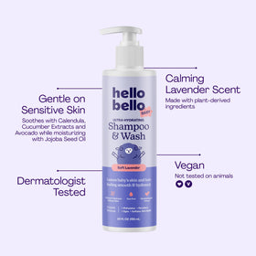 Hello Bello bottle with open cap dispensing a drop for easy application