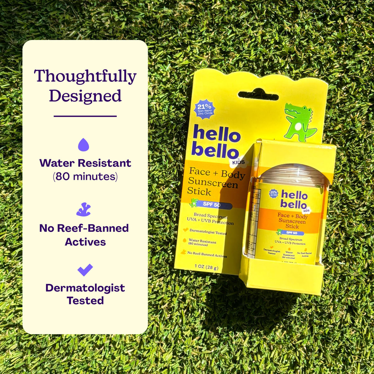 Hello Bello rolled-up stick detail highlighting twist-up delivery and convenience
