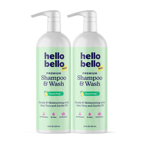 Hello Bello ingredient label close-up highlighting hypoallergenic, pediatrician-tested formula benefits